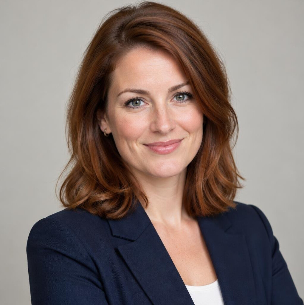 Portrait of a smiling woman with shoulder-length hair in a blazer